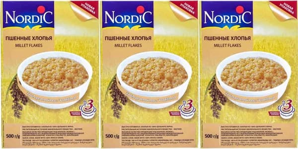 Хлопья Nordic пшенные, комплект: 3 упаковки по 500 г