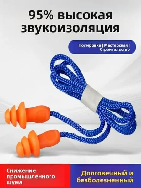 Беруши для сна, силиконовые с эффектом памяти, на шнурке, водонепроницаемые, 1 пара защита от шума