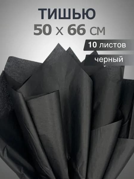 Бумага упаковочная тишью, черная, 50*66 см, 10 листов