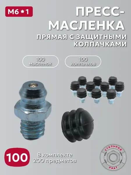 Пресс-масленка М 6х1 Прямая с защитными колпачками 100 шт