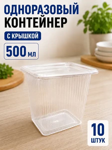 Одноразовый контейнер с крышкой 500 мл, 10 шт для еды и заморозки
