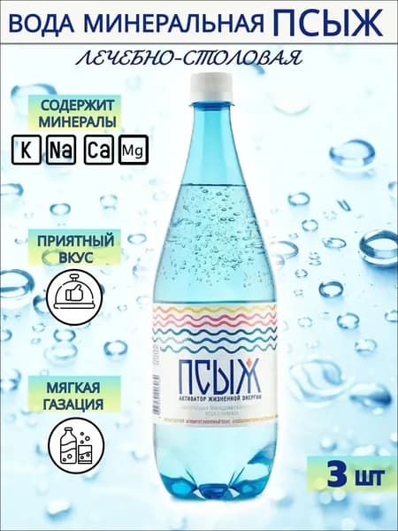Псыж Вода Минеральная Газированная 1 л. 3 шт