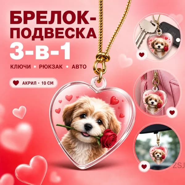 Брелок для ключей в виде сердца с собачкой (2 шт.)