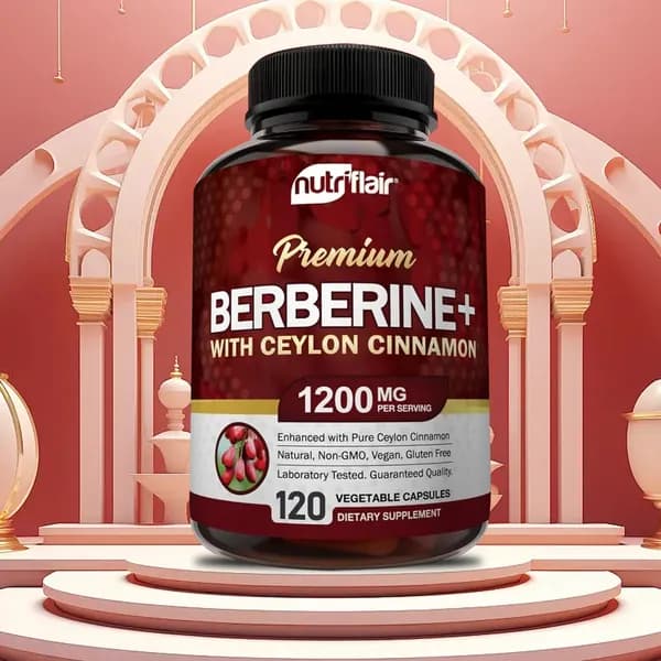 NutriFlair Premium Berberine Hydrochloride, 1200 mg and Organic Ceylon Cinnamon, поддерживает здоровый метаболизм и здоровье сердечно-сосудистой системы.
