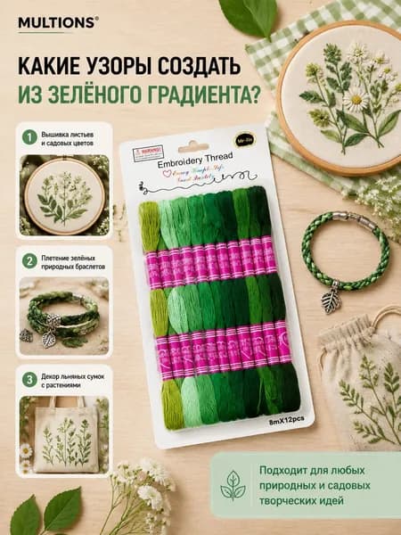 Набор цветных нитей для вышивки крестом 12 шт, для шитья, плетения и DIY творчества