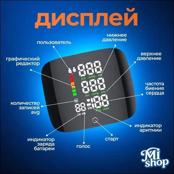 Тонометр на запястье / с голосовым помощником на русском языке / черный