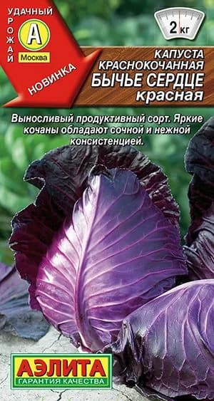 Семена Капуста краснокочанная Бычье Сердце Красная (0,3 г) - Аэлита. Среднеспелая, коническая, для салатов, квашения, длительного хранения