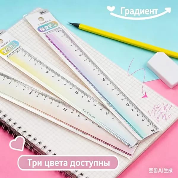 Линейка для рисования с волнистой линией, градиентная двухцветная, 20 см