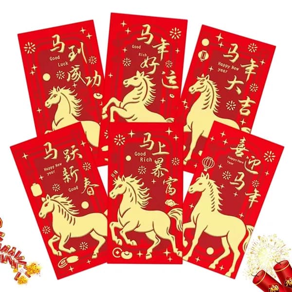 Новогодний пакет из 6 предметов с мультяшным рисунком ,Конверт, шкатулка для денег