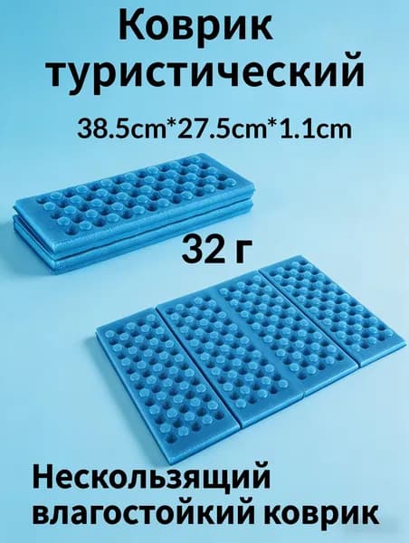 Складной коврик 1см для кемпинга, рыбалки и дачи, влагозащитный (PE, 30г) ультралегкий термоподкладка для зимы, сада, палатки и авто