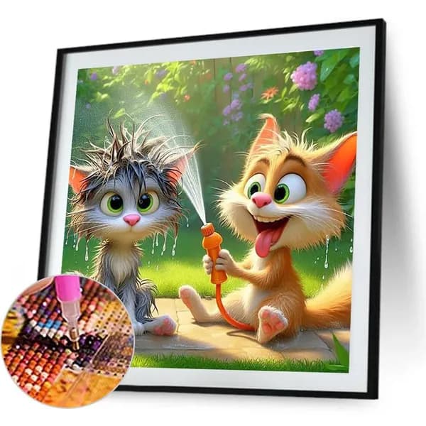 Диамантная картина Забавный кот 40 40 см, 5D, из смолы