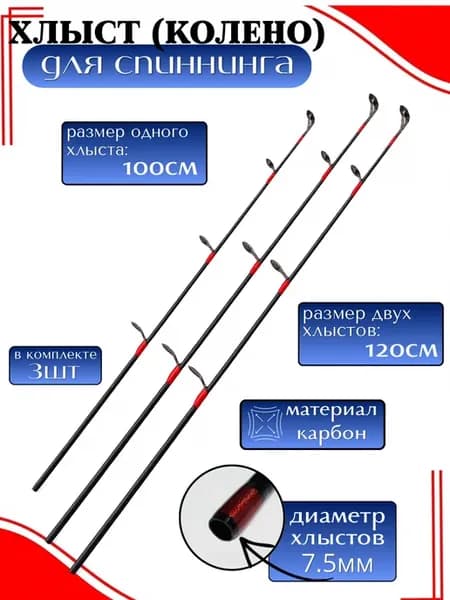 Хлыст для спиннинга карбоновый с кольцами (3 шт) 7.5мм