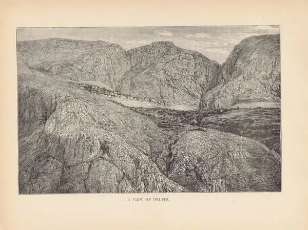 Греция. Вид на Дельфы. Антикварная гравюра (ксилография). США, 1892 г.