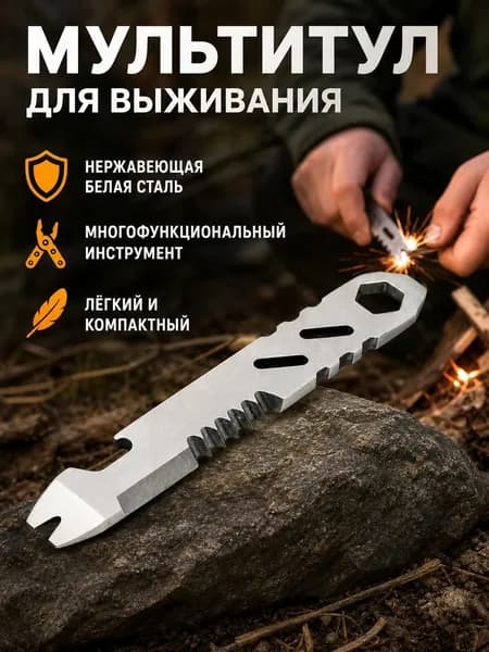 Многофункциональный стальной скребок, огниво, монтировка для выживания, кемпинга, походов и экстренных ситуаций, - Наполовину зазубренное лезвие