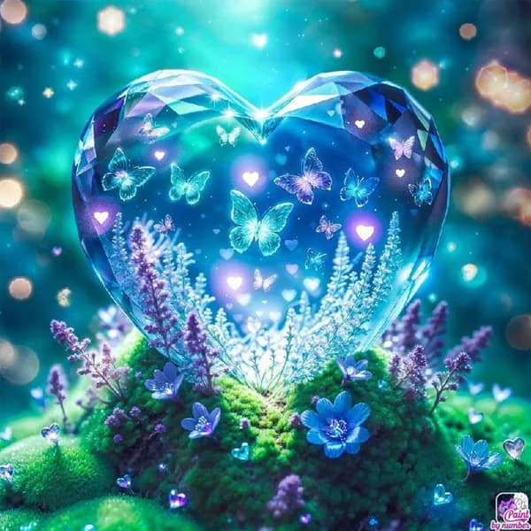 Цифровая живопись Сердце и бабочка в абстрактном стиле, холст 20 20 см, без рамки