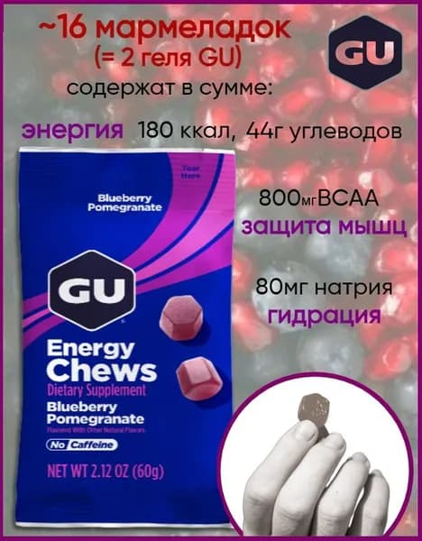 Энергетический мармелад для бега GU Energy Chews с BCAA и электролитами 60г