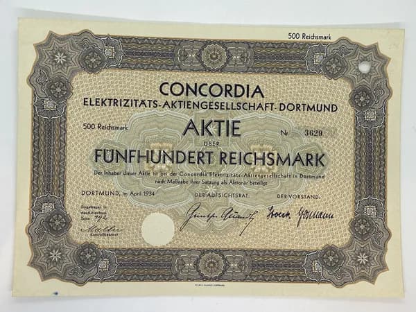 Акция Германия. Concordia, 500 рейхсмарок 1934 №48