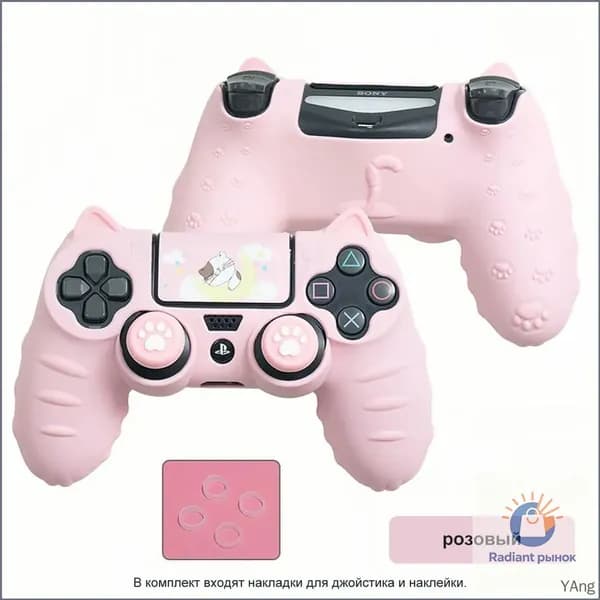 Чехол для контроллера PS4 / Мягкий силиконовый чехол Mark Life с милыми котоушками / анти скольжение и потоотделение