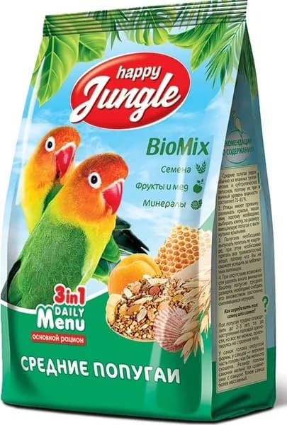 Корм для попугаев Happy Jungle для средних 900г