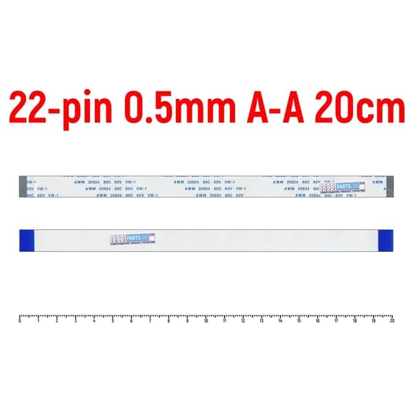 FFC шлейф 22-pin Шаг 0.5mm Длина 20cm Прямой A-A AWM 20624 80C 60V VW-1