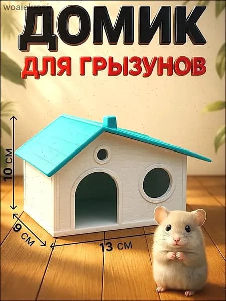 Домик для грызунов сборный Нора 9 х 13 х 10, белый с бирюзовой крышей