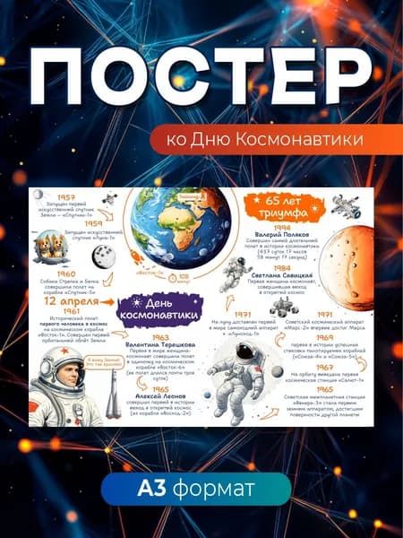 Плакат день космонавтики Формат А3