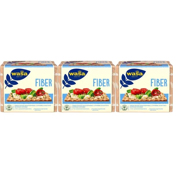 Хлебцы ржаные Wasa Fiber с отрубями-кунжутом-овсяными хлопьями 230 г, набор: 3 штуки