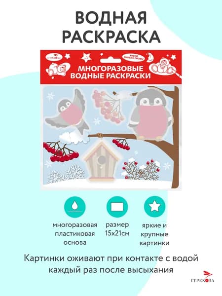 Снегири. Многоразовая водная раскраска на пластике