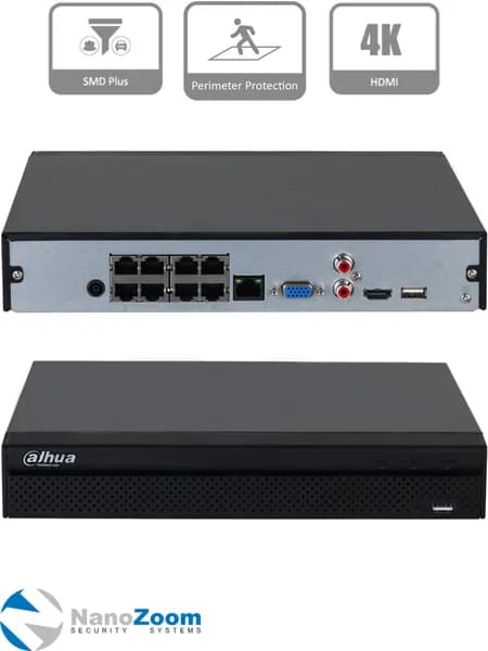 Dahua DH-NVR2108HS-8P-4KS3 - 8 канальный видеорегистратор IP для камер видеонаблюдения, NVR регистратор сетевой, 4K, 1 HDD, 8 PoE, H.265+