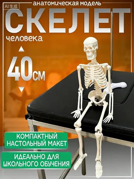 Модель человеческого скелета на столе длиной 40 см