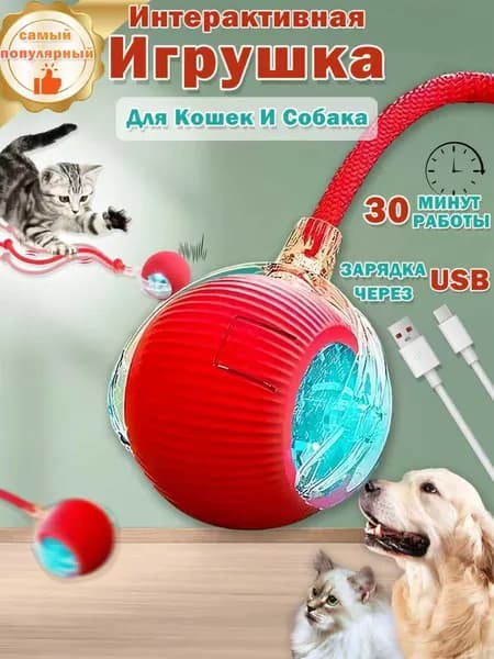 Умный мячик для кошек,игрушки для котят,Зарядка через USB,красный,для собак и кошек