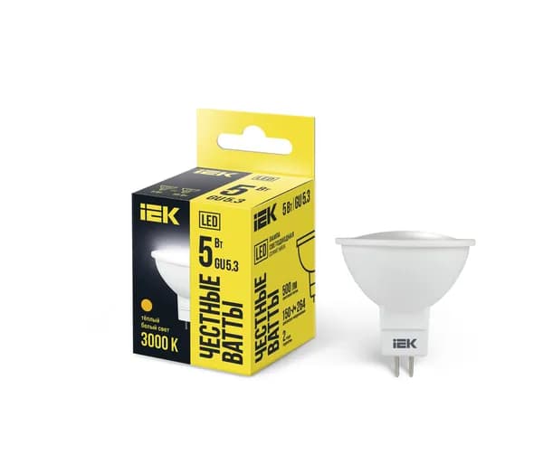 Лампочка светодиодная MR16 софит 5Вт 230В 3000К GU5.3 IEK (1шт)