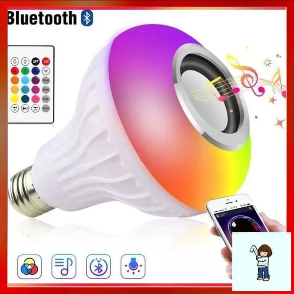 Умная светодиодная лампочка RGB со встроенной колонкой и пультом, Светильник разноцветный, музыкальный, диско шар разноцветный, энергосберегающая с блютузом