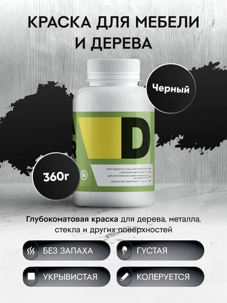 Меловая акриловая краска для мебели DESSA DECOR 360 г, для дерева, кухни, декора, пластика, стекла, цвет черный