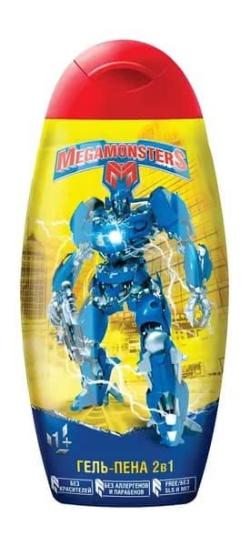 MEGAMONSTERS ГЕЛЬ-ПЕНА Детская гель-пена для душа 2-в-1, 300 мл