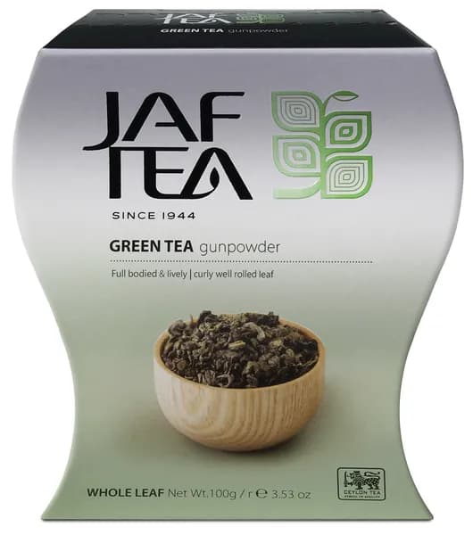 Чай цейлонский JAF TEA Gunpowder зелёный листовой, сорт Gunpowder, 100 г.