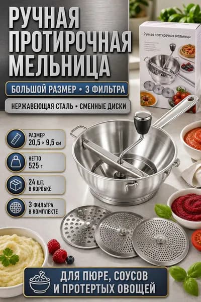 Ручная протирочная мельница из нержавеющей стали, ручной пресс для пюре, соусов, овощей и ягод, размер 19 7 см