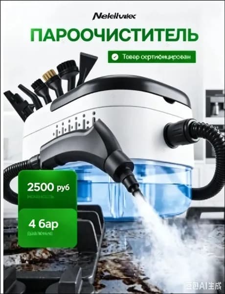Nekilvex Пароочиститель 019da9771fe57ce59032c008747d77cc 2500 Вт, насадки - 4 шт