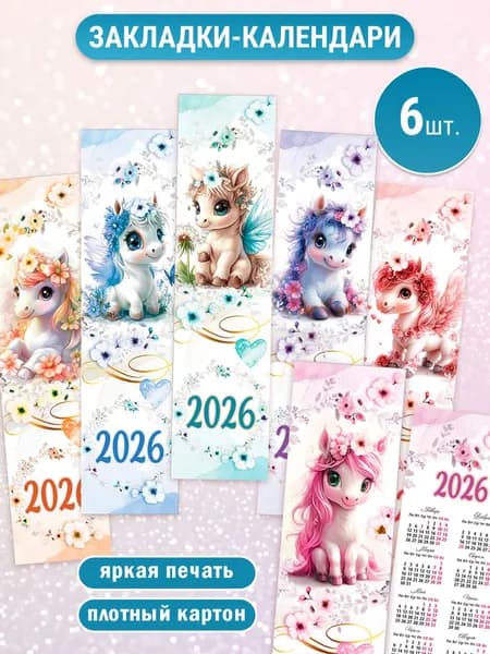Подарочные календари закладки 2026 детские для книг 6 шт