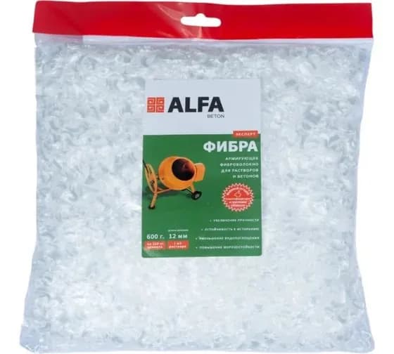 Полипропиленовая армирующая фибра AlfaBet 12 мм, 600 г