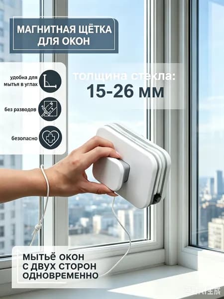 Магнитный двухсторонний очиститель окон для двойных стекол 15-26 мм, для дома и высоких этажей