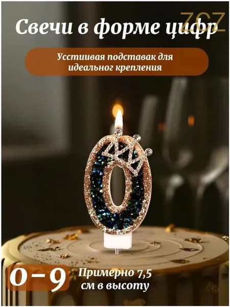 Свечи для торта цифра 0 "0", 7.3024 см х 5.6 см, 1 шт