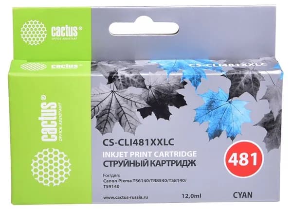 Картридж Cactus CS-CLI481XXLC струйный картридж (Canon CLI-481XXL - 1990C001) 12 мл, голубой