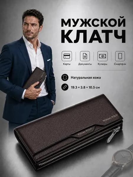 Клатч мужской из натуральной кожи для карт документов