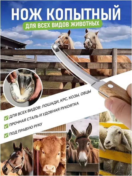 Копытный нож - инструмент для чистки и подрезки копыт (левая рука)
