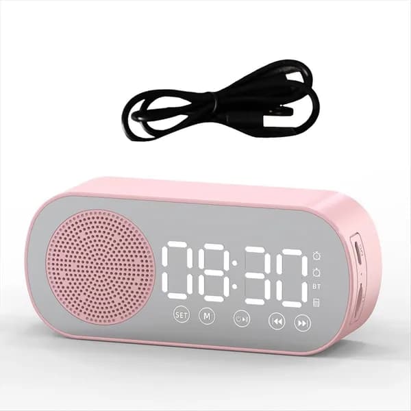 C4Беспроводной Bluetooth-Динамик С Двойным Будильником Поддерживает TF-Карту, Цифровой Будильник Из ABS Для Дома И Офиса, Розовый