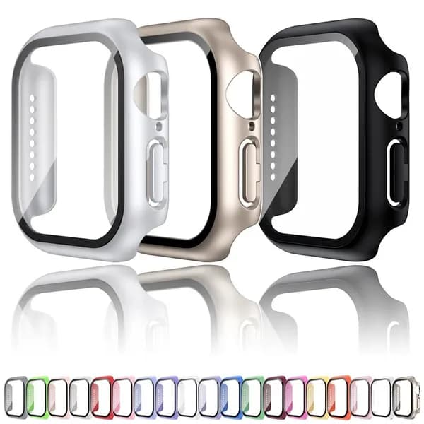 Закаленное стекло + Чехол для Apple Watch 40мм 41мм 44мм 45мм Защитная пленка для экрана Умные часы