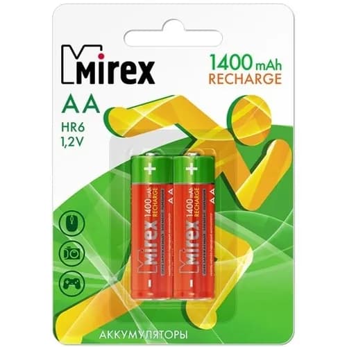 Аккумуляторная батарейка АА Mirex HR6 1400мА/ч Ni-Mh в блистере 2шт.