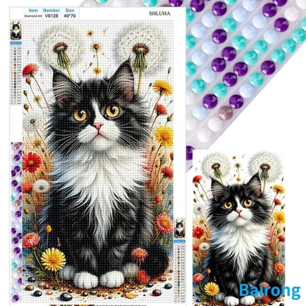 Диамантная картина Коты и пейзаж 40 70 см, 5D, акриловые стразы на холсте