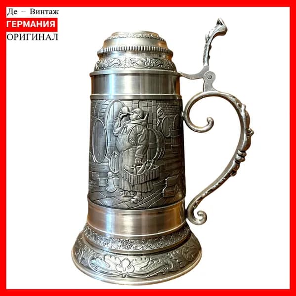 Кружка пивная, оловянная Пивоварня, винтаж. Германия